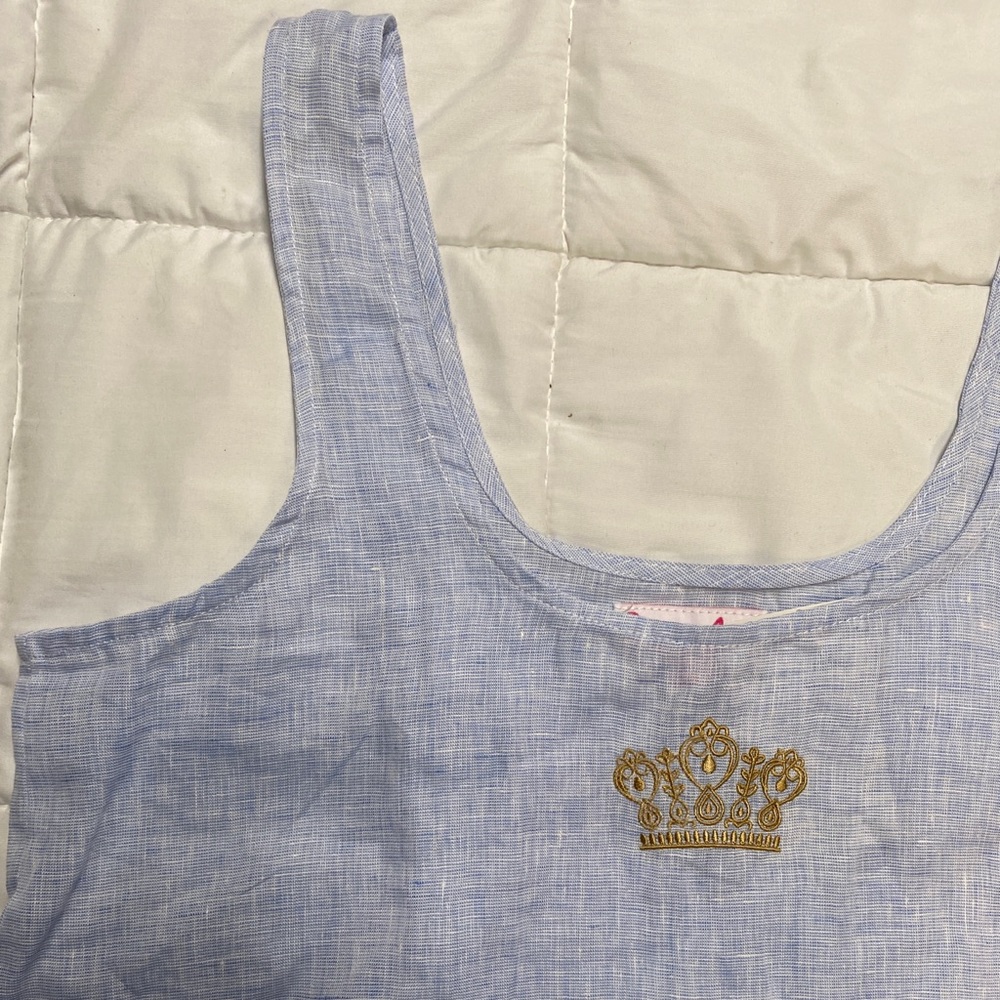 Sant and Abel x Los Angeles 100% Linen Blue Tank With Golden Embroidered Crown